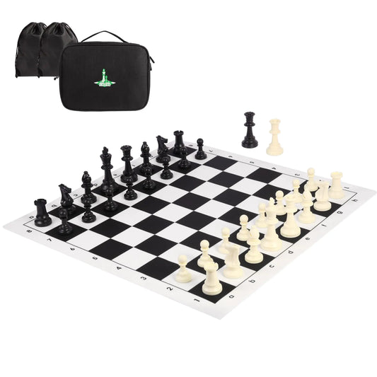 Chess Set 20" Portable Chess & Checkers Set Foldable Silicone Chess Game with Plastic Weighted Chess Pieces & Storage Bag 2 in 1 Travel Board Games for Kids and Adults